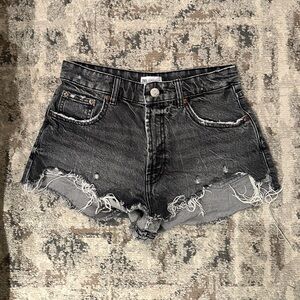 Zara Frayed Hem Black Jean Shorts